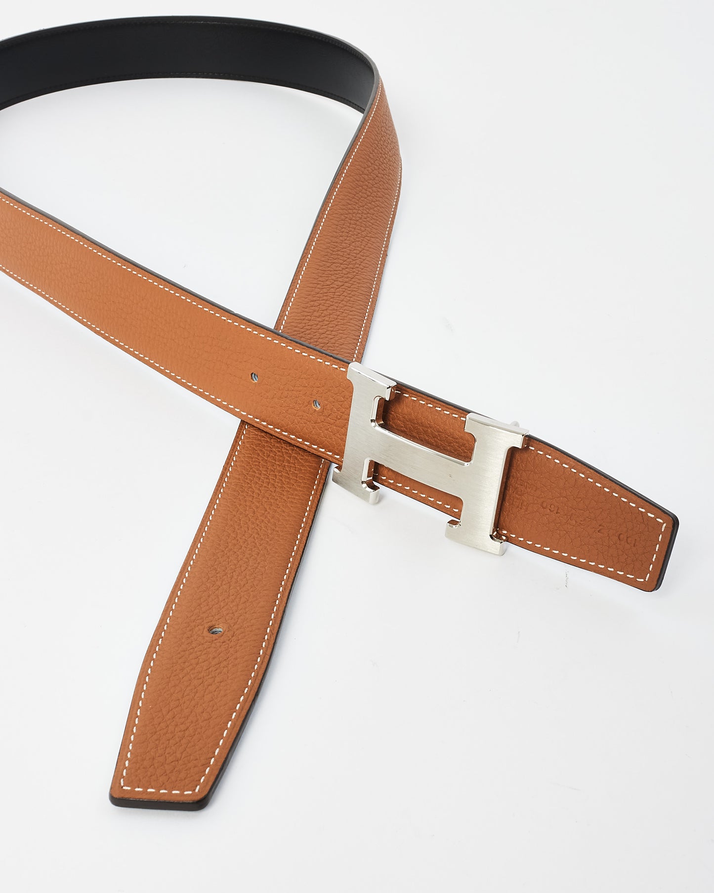 Hermes Gold/Black Clemence & Swift Leather Reversible Palladium H Logo Belt - 100