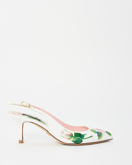 Dolce & Gabbana White Floral Leather Slingback Pumps - 38