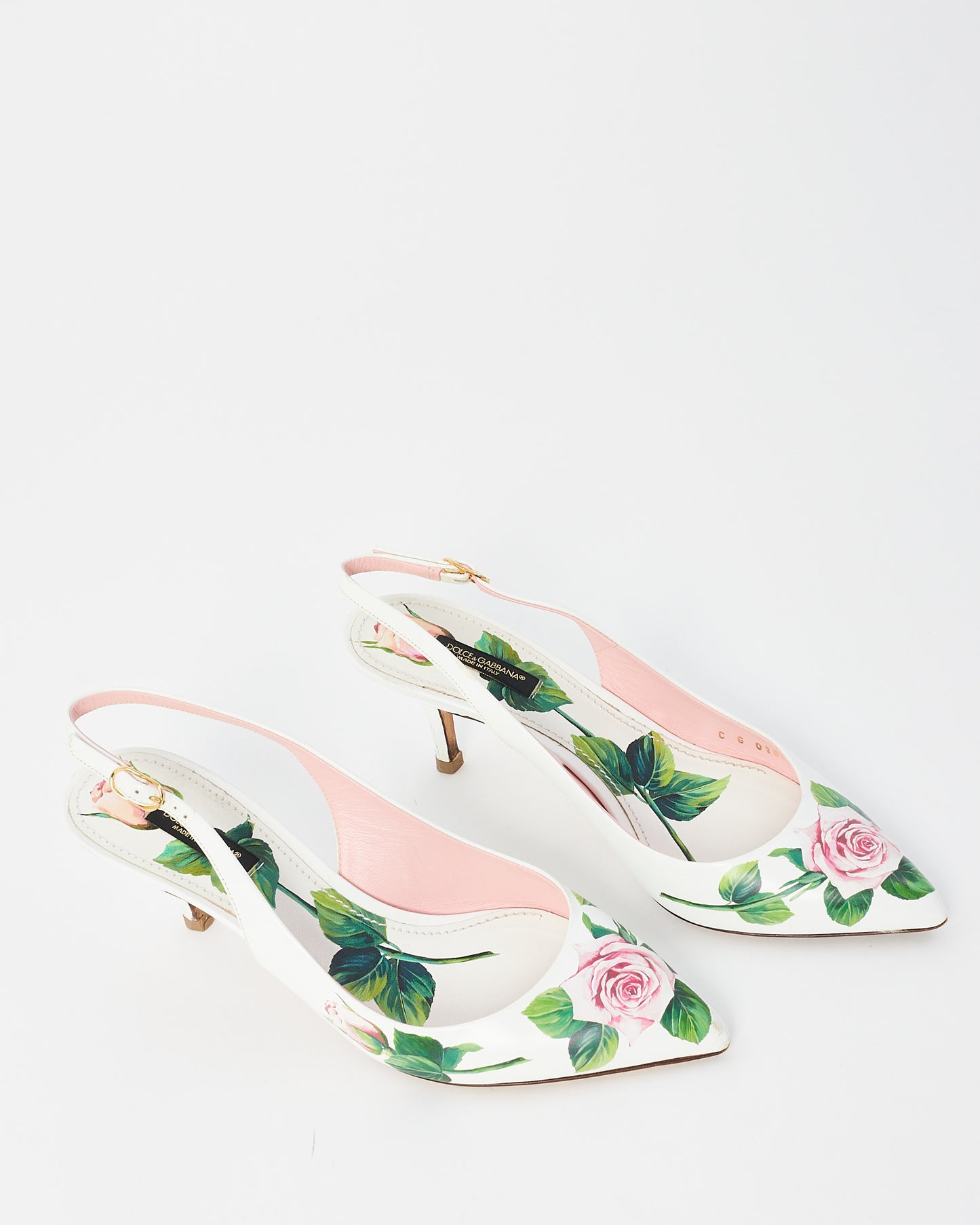 Dolce & Gabbana White Floral Leather Slingback Pumps - 38