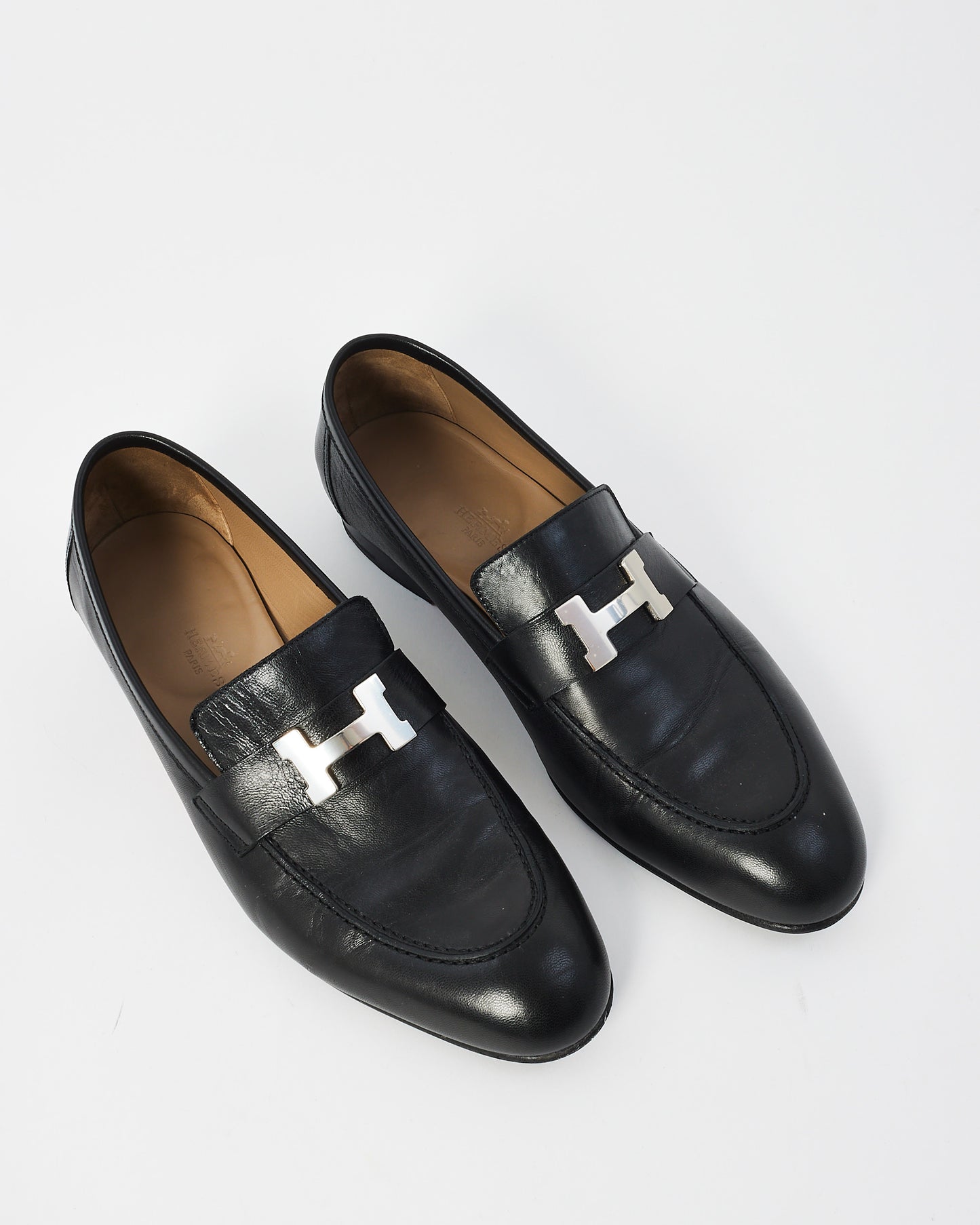 Hermès Men's Black Leather Paris H  Loafers - 43