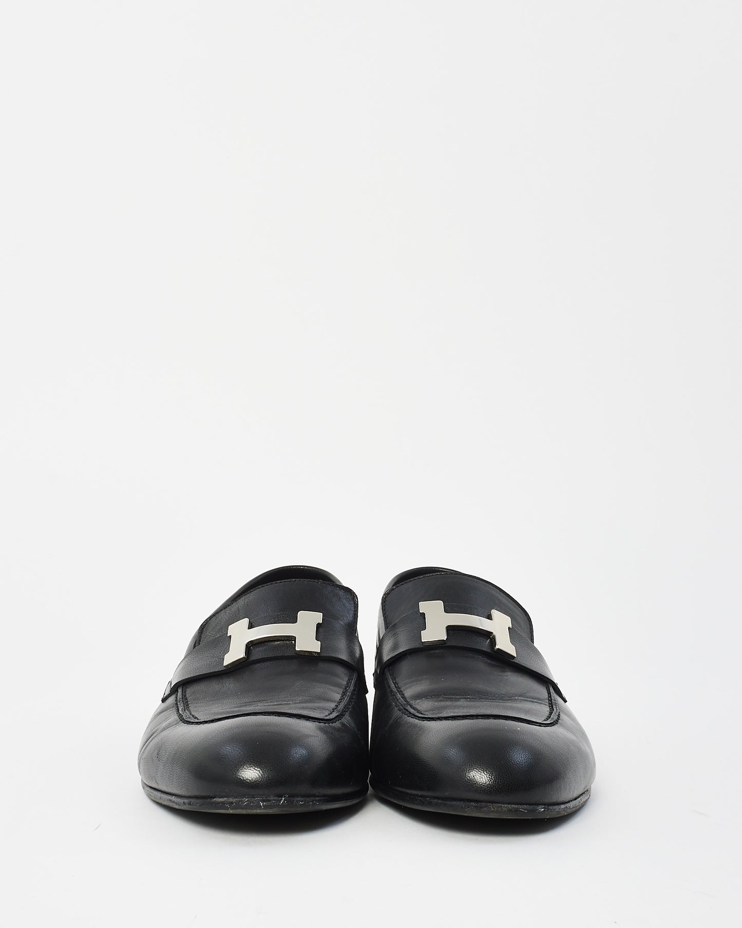 Hermès Men's Black Leather Paris H  Loafers - 43