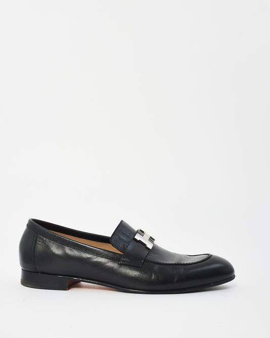 Hermès Men's Black Leather Paris H  Loafers - 43