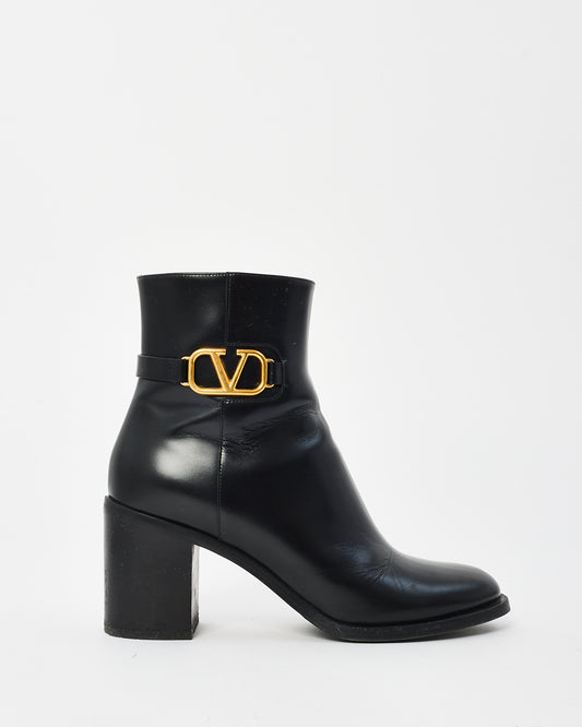 Valentino Black Leather VLogo Signature Ankle Boots - 37.5