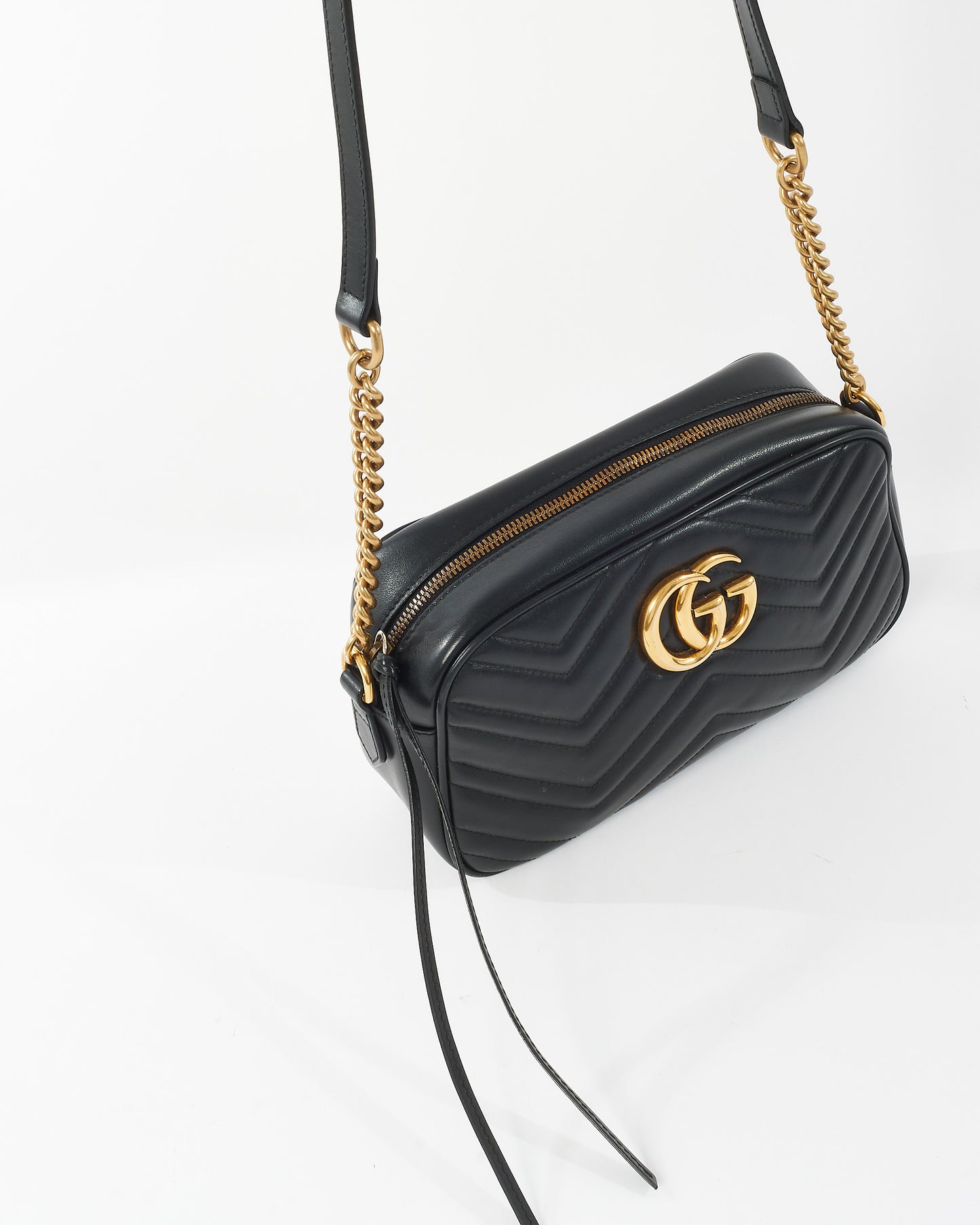 Gucci Black Leather GG Marmont Small Crossbody Bag