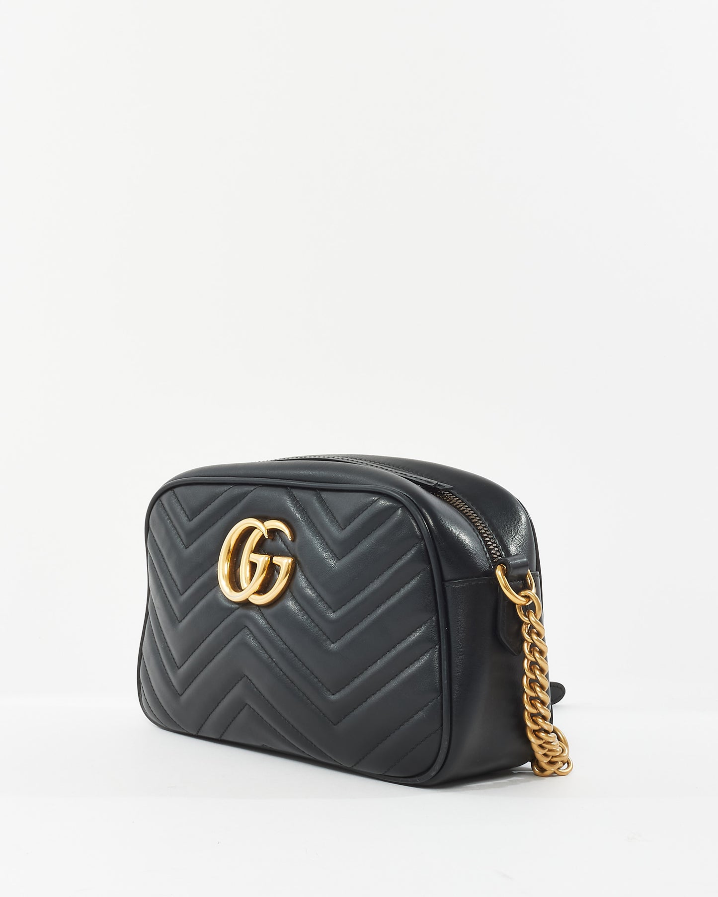 Gucci Black Leather GG Marmont Small Crossbody Bag