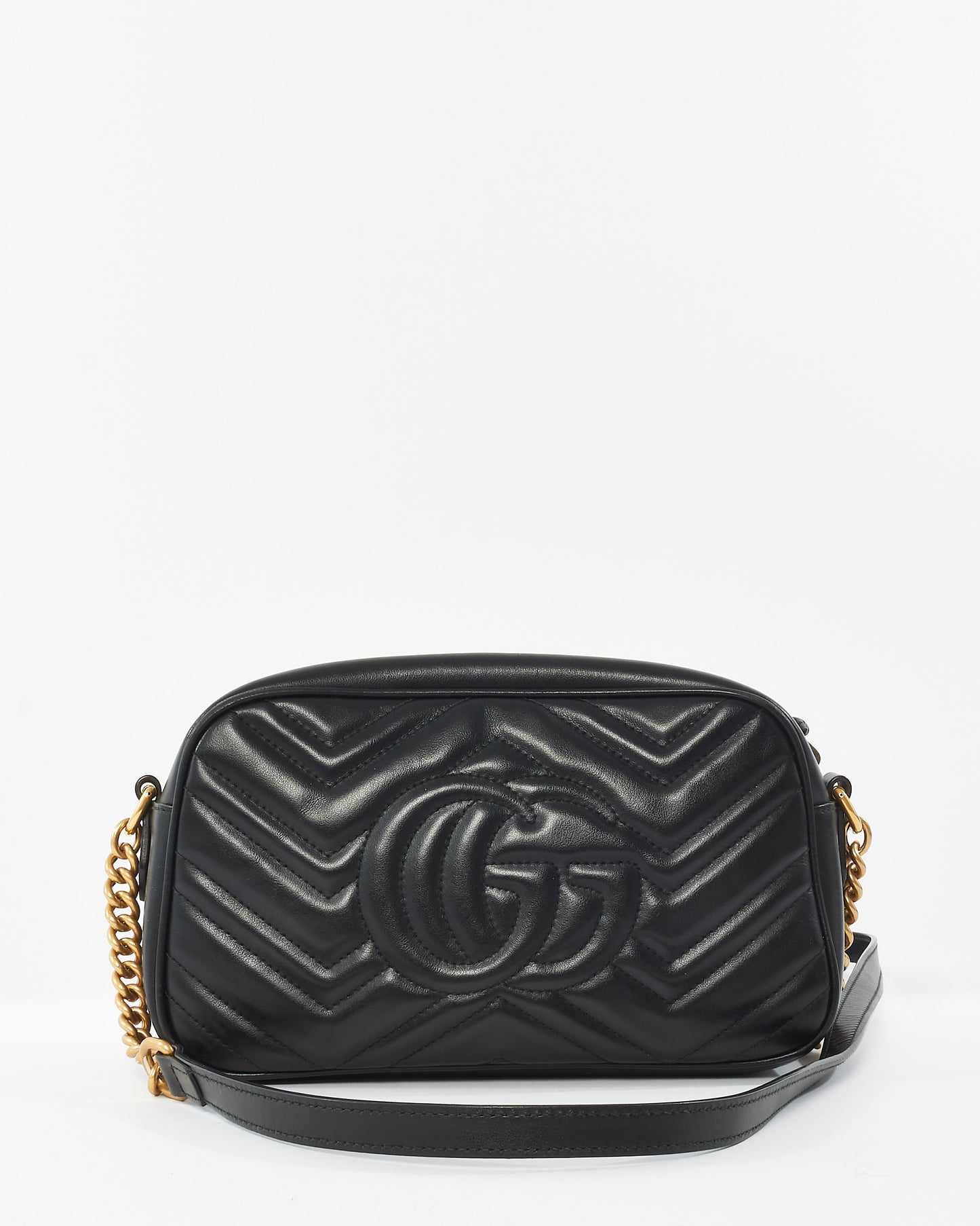 Gucci Black Leather GG Marmont Small Crossbody Bag