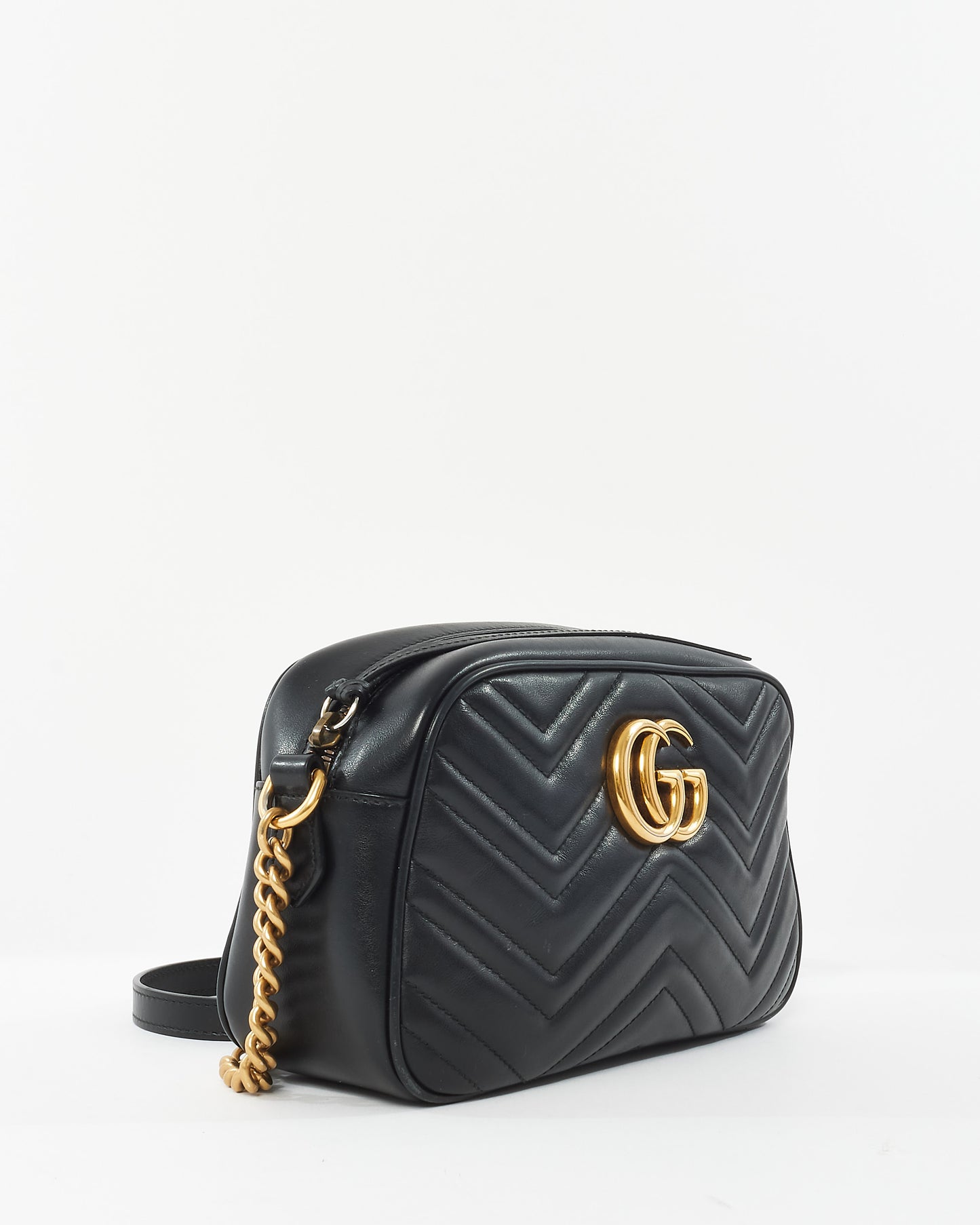 Gucci Black Leather GG Marmont Small Crossbody Bag