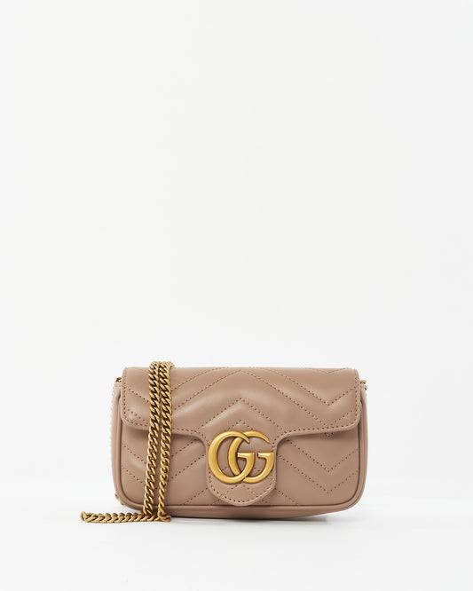 Gucci Blush Leather GG Super Mini Marmont Crossbody Bag