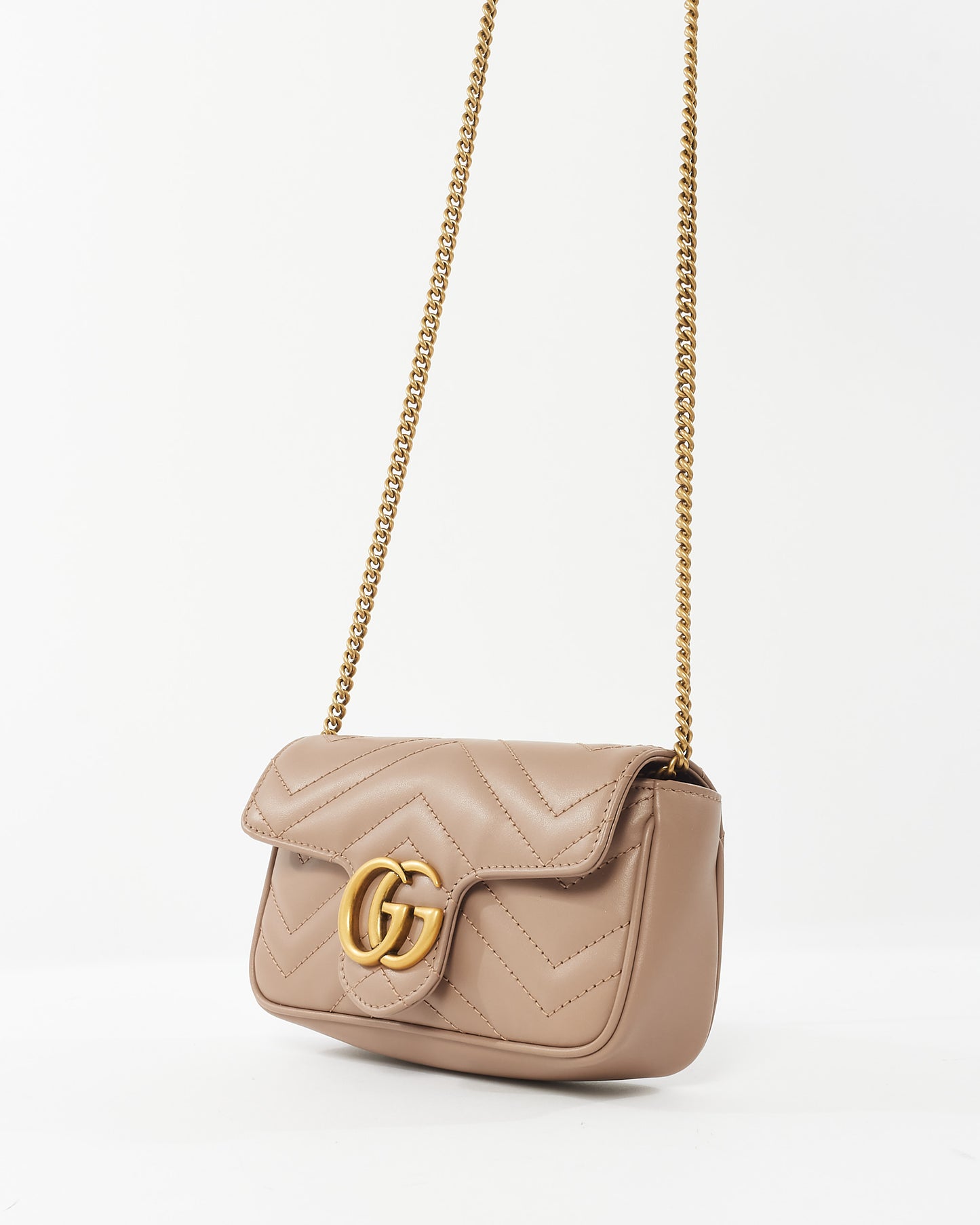 Gucci Blush Leather GG Super Mini Marmont Crossbody Bag