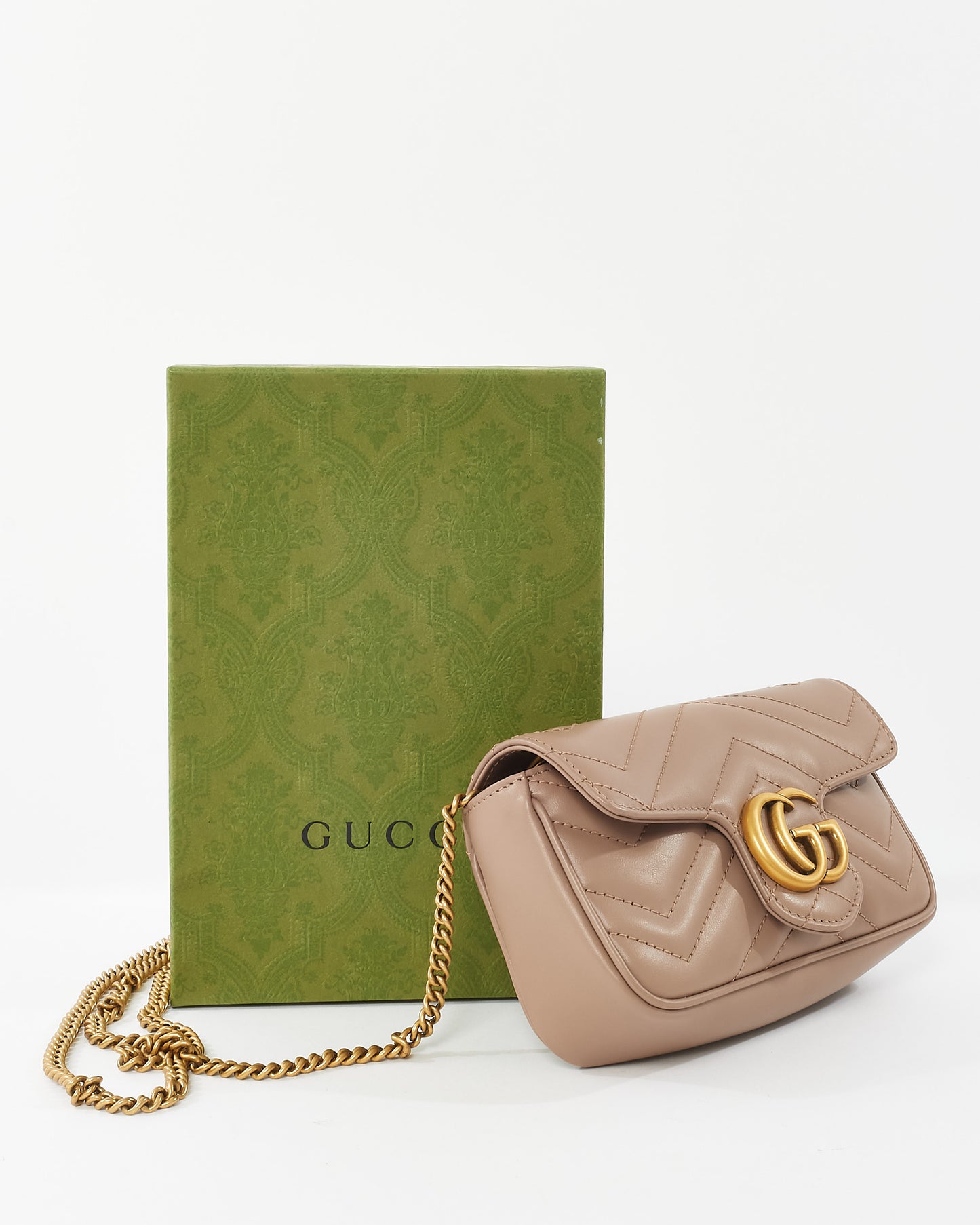 Gucci Blush Leather GG Super Mini Marmont Crossbody Bag