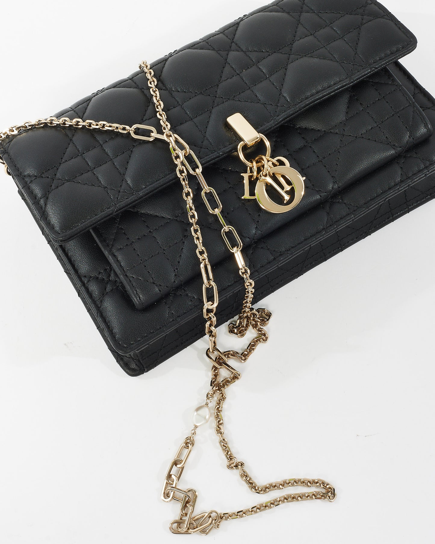 Dior Black Lambskin Leather My Dior Cannage Wallet On Chain