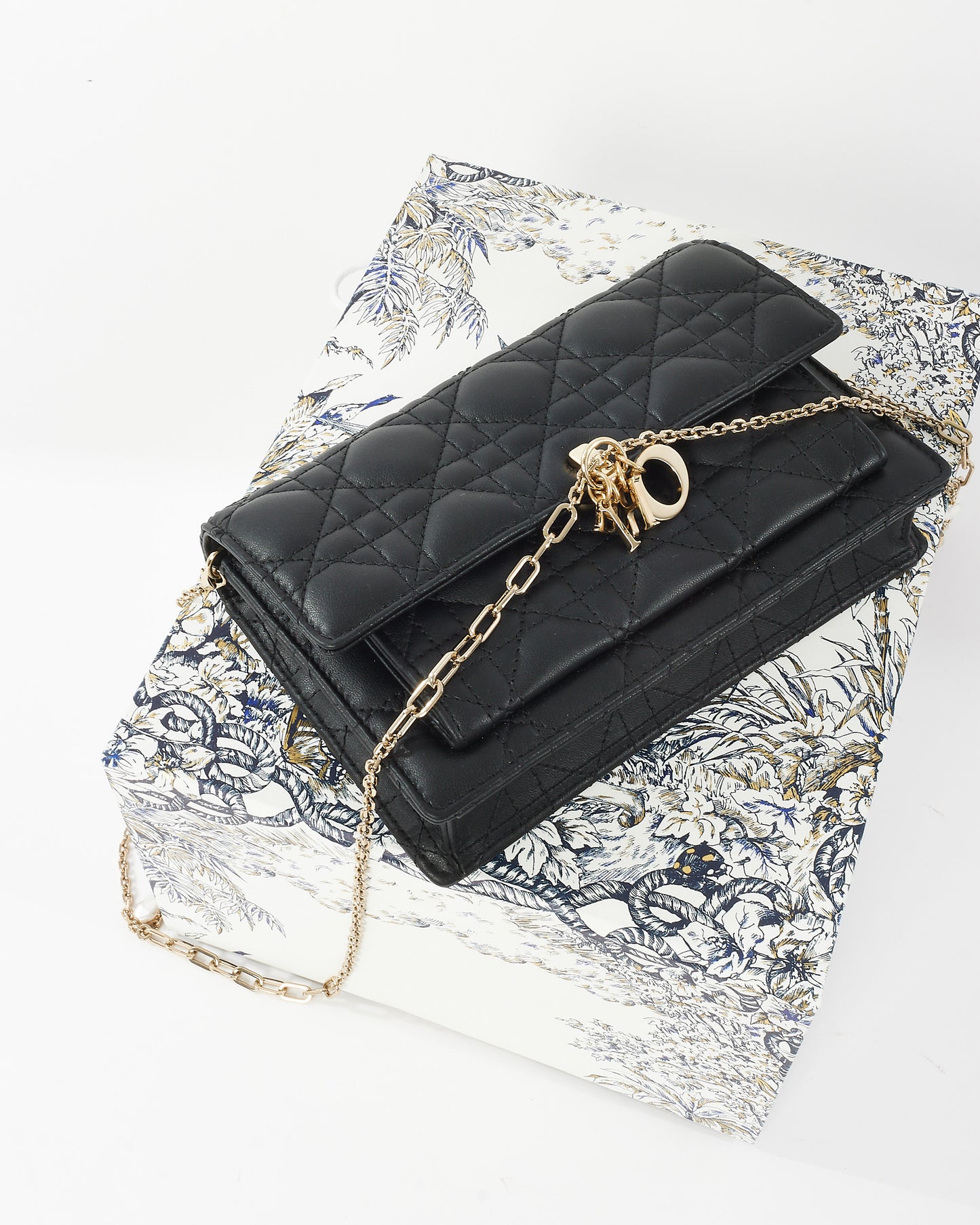 Dior Black Lambskin Leather My Dior Cannage Wallet On Chain