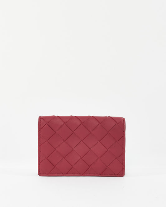 Bottega Veneta Fuchsia Red Intrecciato Leather Flap Card Holder