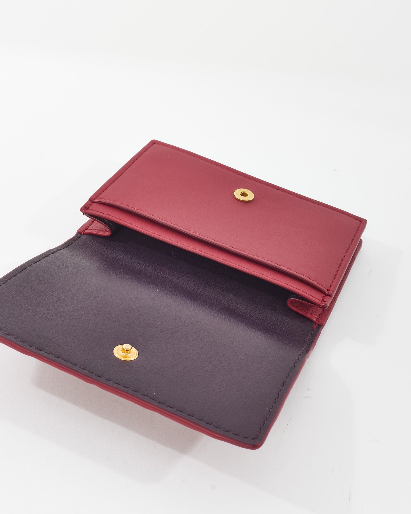 Bottega Veneta Fuchsia Red Intrecciato Leather Flap Card Holder