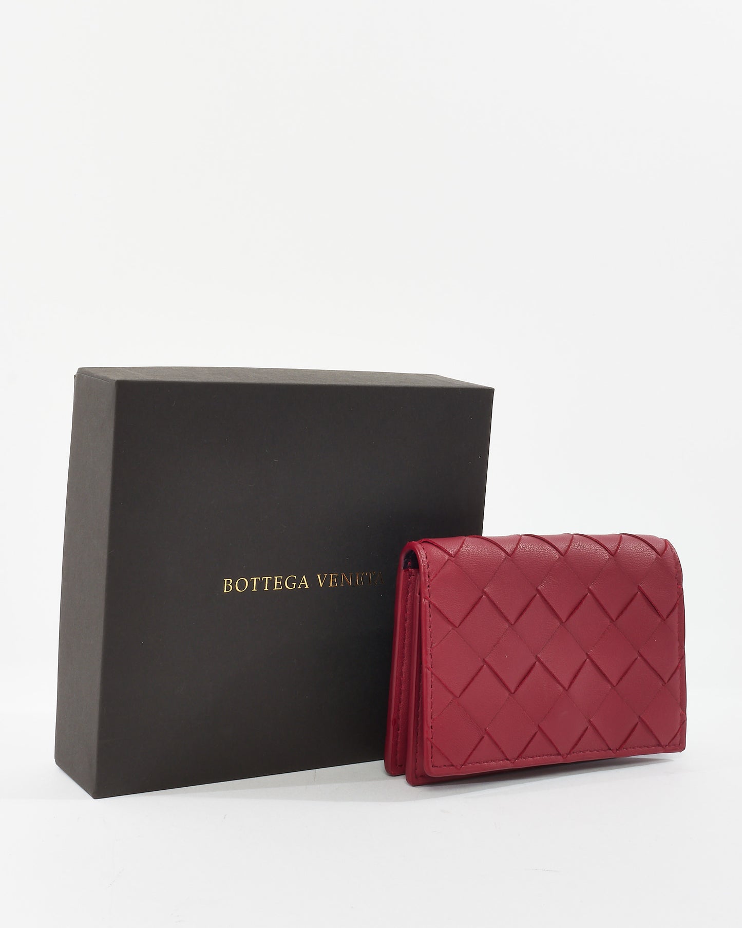 Bottega Veneta Fuchsia Red Intrecciato Leather Flap Card Holder