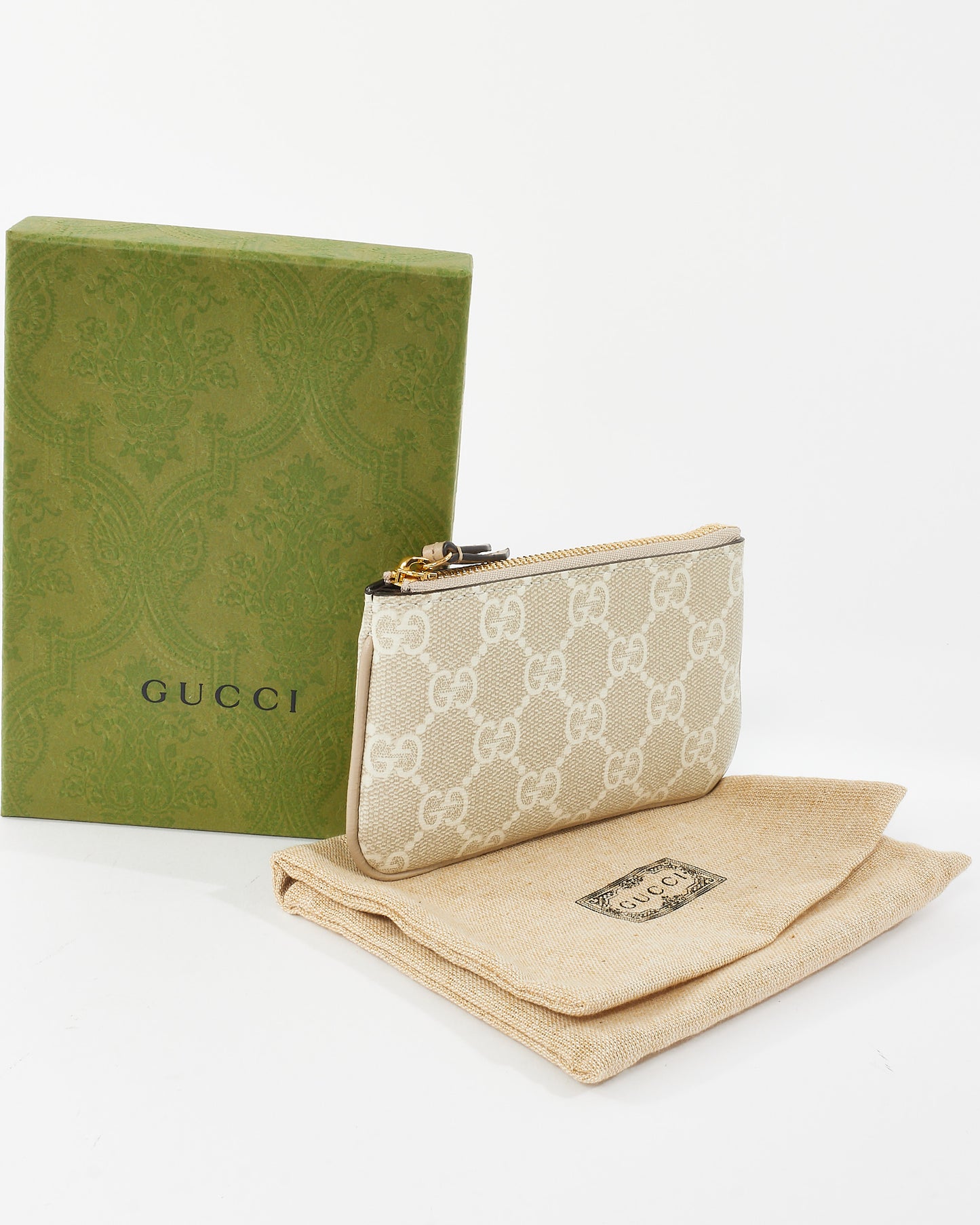 Gucci Beige/ White Monogram Coated Canvas Ophidia Keyring Pouch