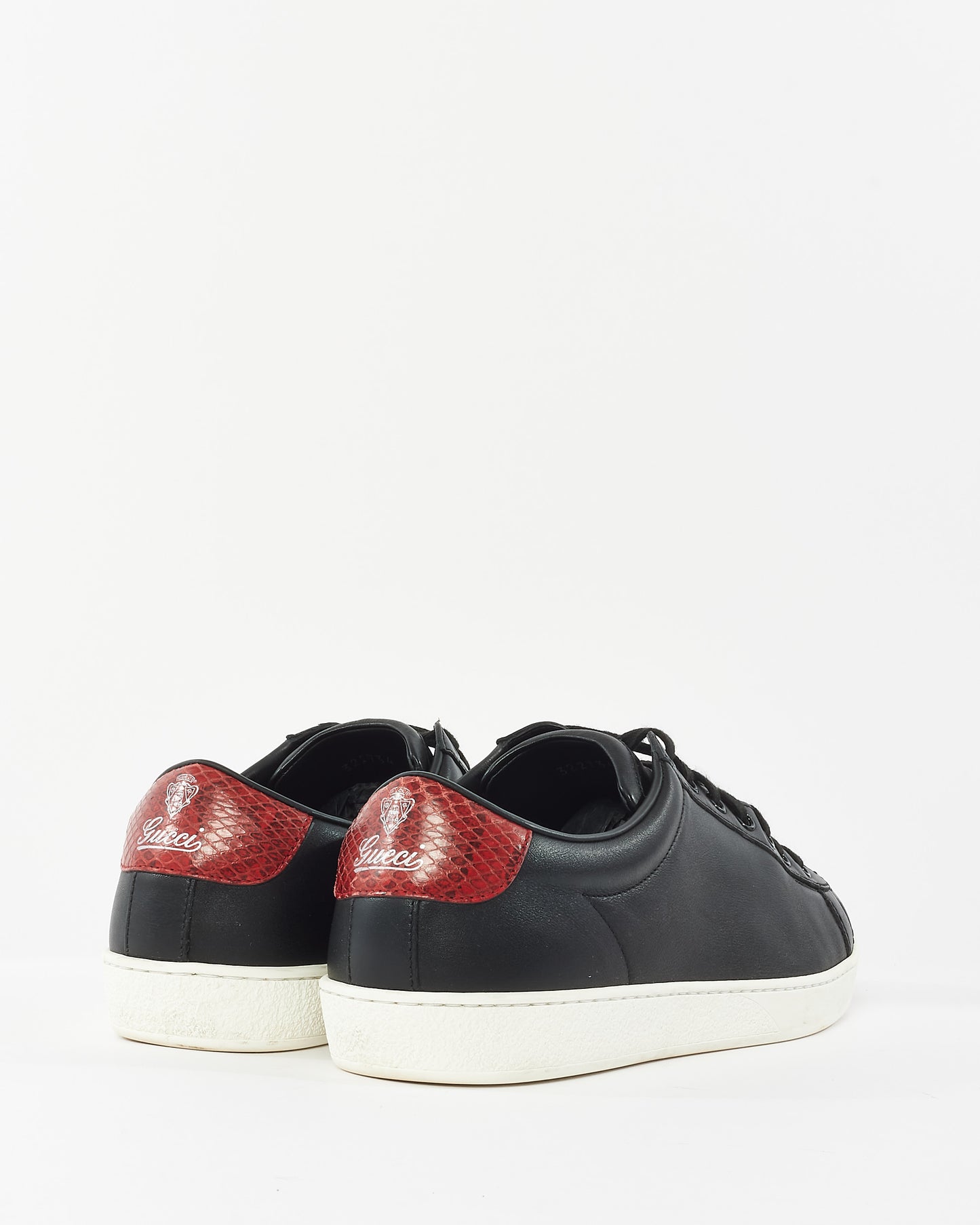 Gucci Black Leather & Red Snake Back Detail Sneaker - 8 MEN