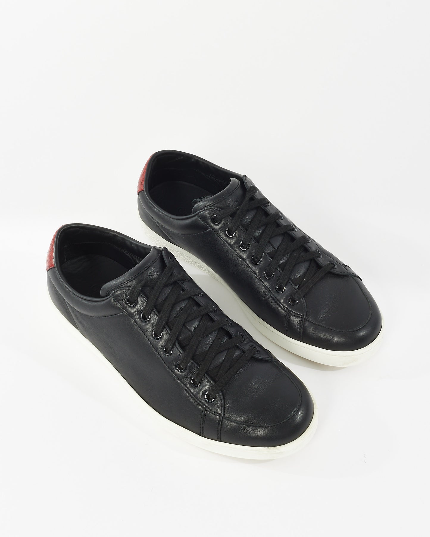 Gucci Black Leather & Red Snake Back Detail Sneaker - 8 MEN