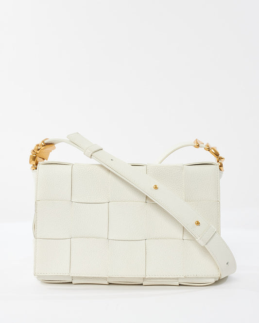 Bottega Veneta White Intrecciato Leather Gold Detail Casette Bag