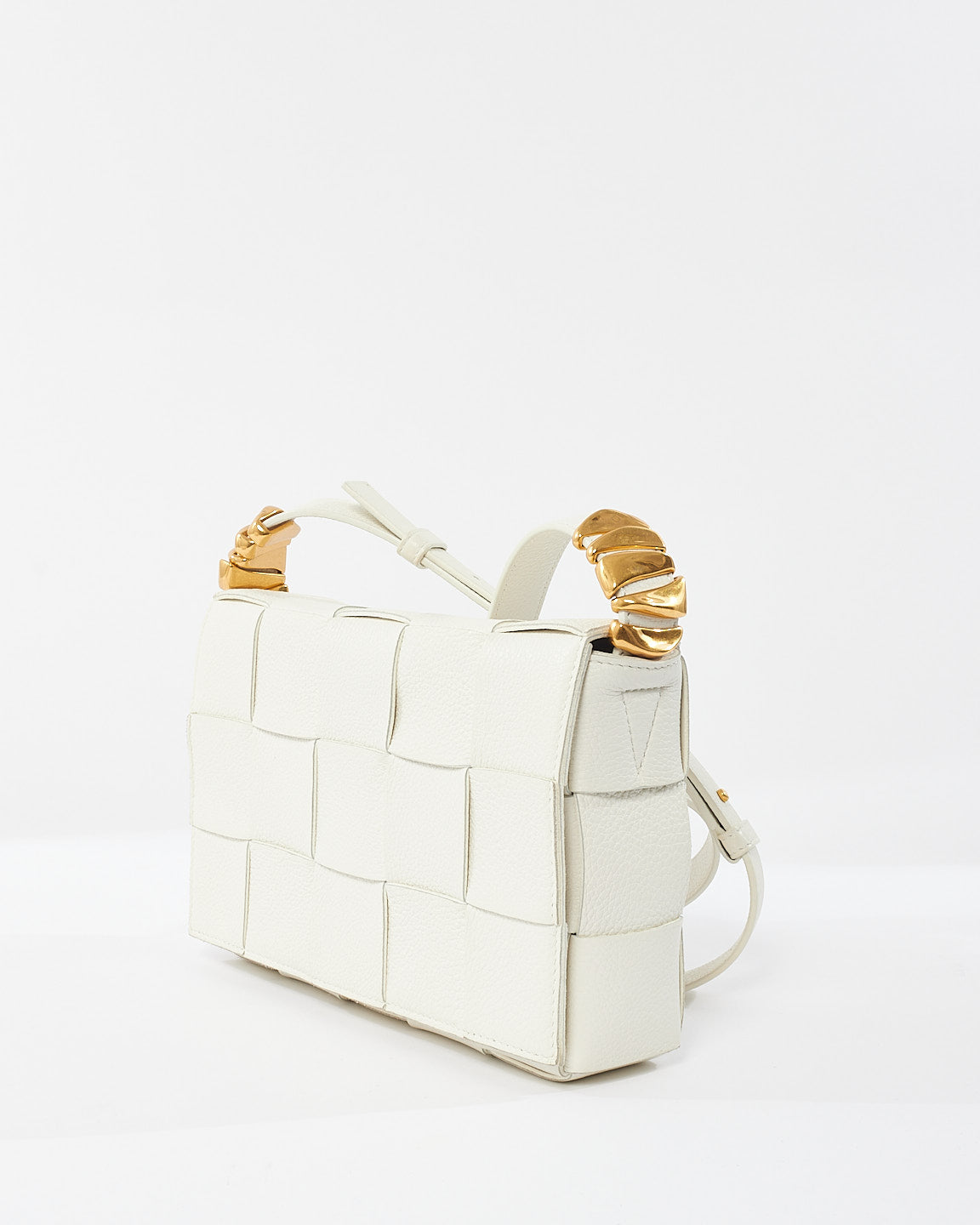 Bottega Veneta White Intrecciato Leather Gold Detail Casette Bag