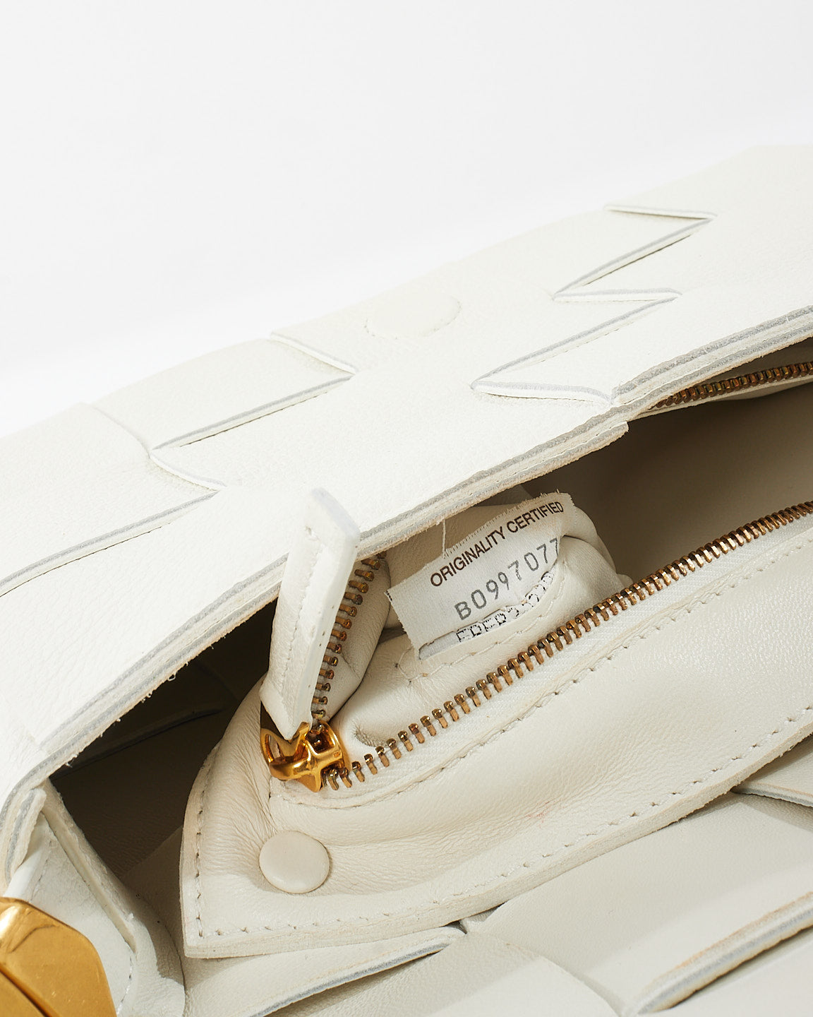 Bottega Veneta White Intrecciato Leather Gold Detail Casette Bag