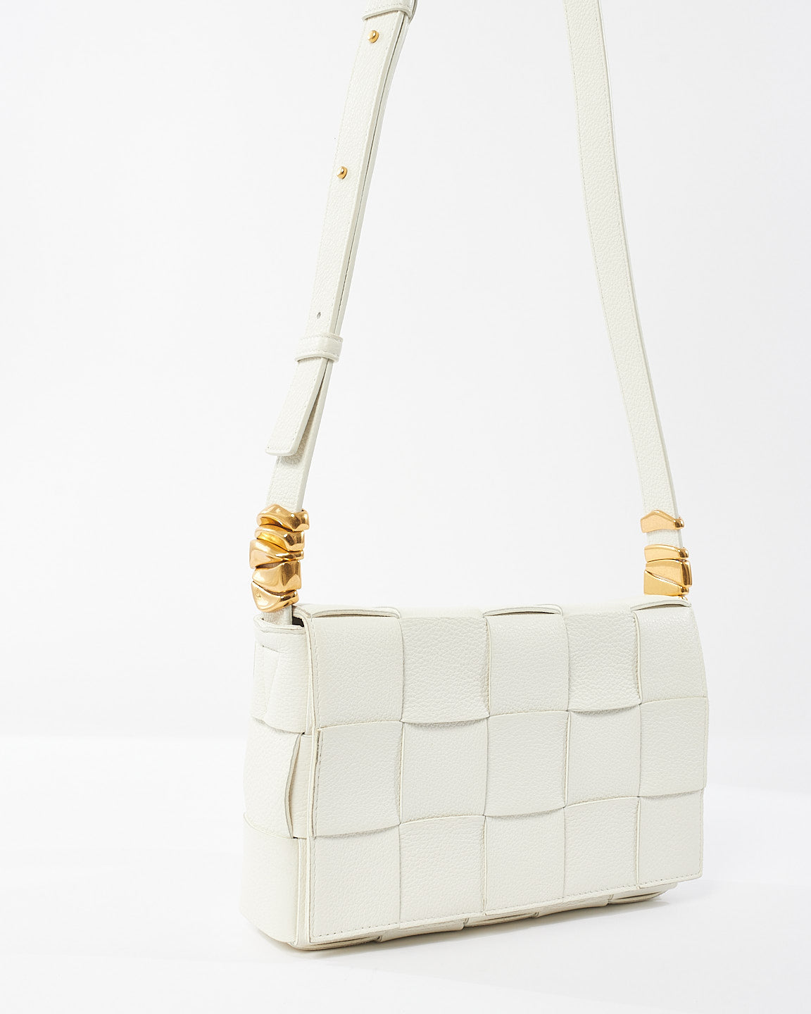 Bottega Veneta White Intrecciato Leather Gold Detail Casette Bag