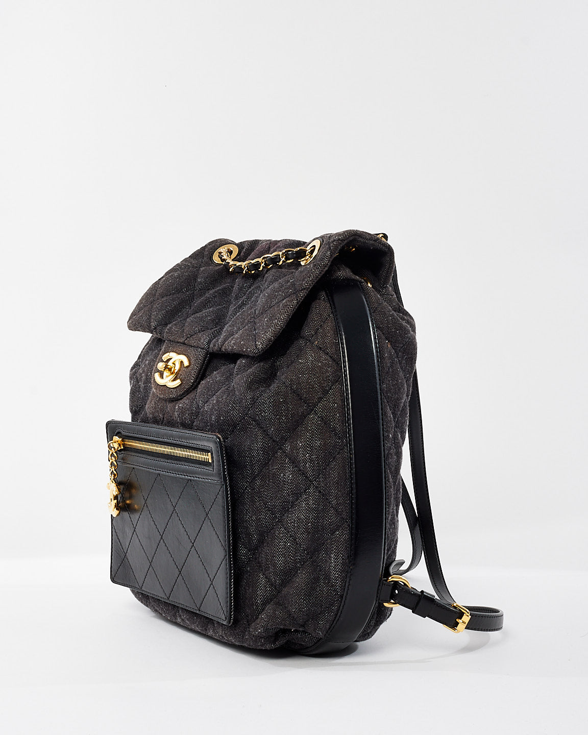 Chanel Dark Grey Quilted Denim Flap Backpack GHW