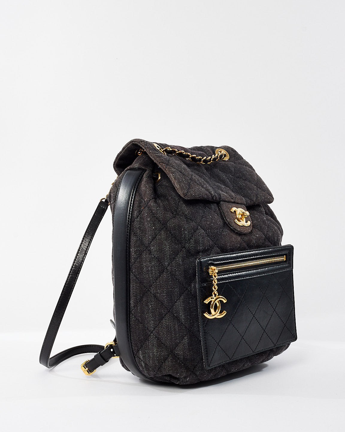 Chanel Dark Grey Quilted Denim Flap Backpack GHW