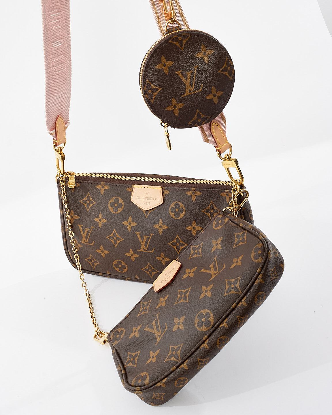 Louis Vuitton Monogram Coated Canvas Rose Multi Pochette Crossbody Bag