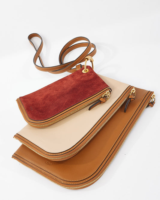 Chloé Tan/ Pink Leather & Red Suede Trio Pouch Wristlet