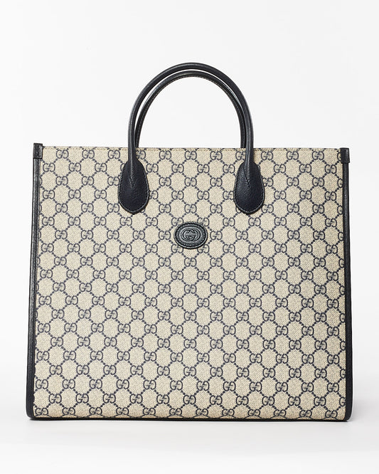 Gucci Navy & Beige Monogram GG Coated Canvas Medium Tote Bag w/ Web Strap