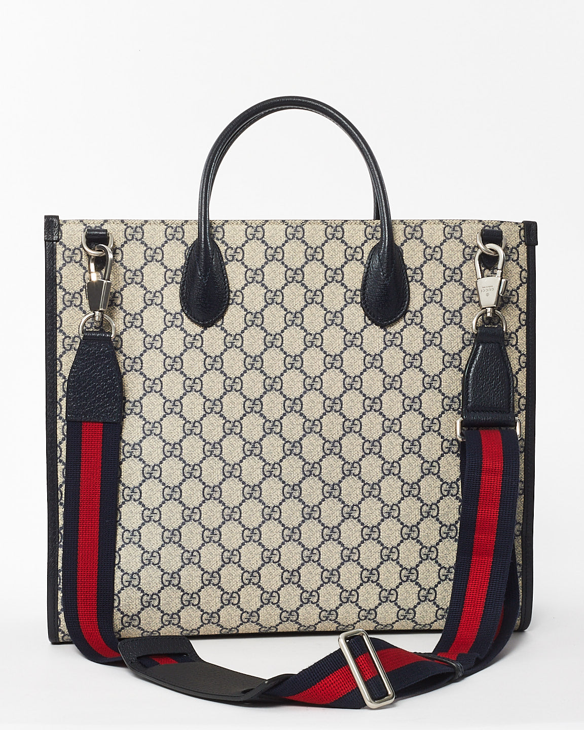 Gucci Navy & Beige Monogram GG Coated Canvas Medium Tote Bag w/ Web Strap