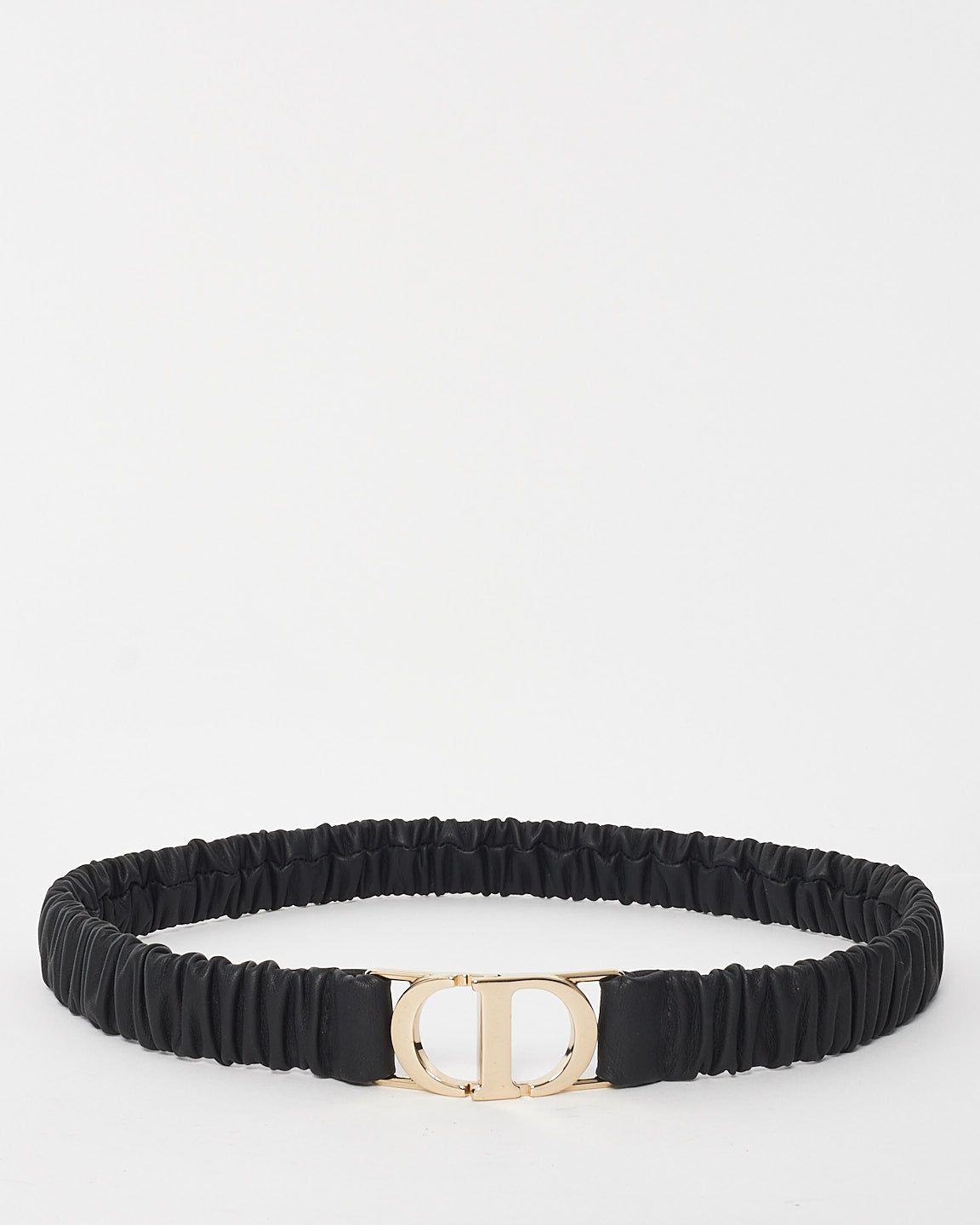 Dior Black Ruched Leather Elastic Logo Waist Belt