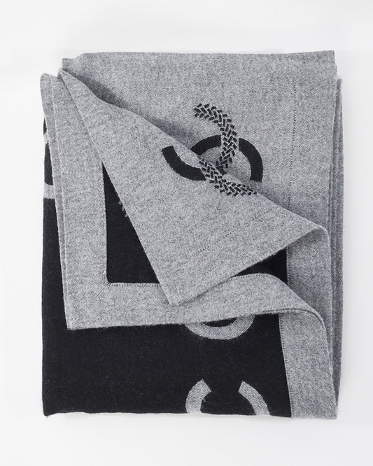 Chanel Black & Grey Logo Wool Blanket