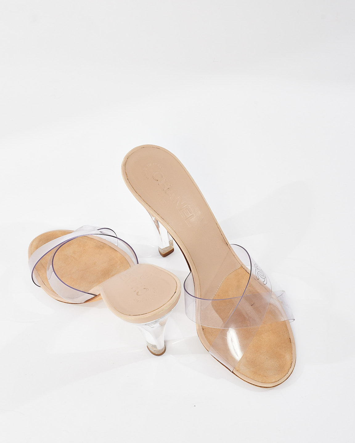 Chanel Clear PVC Logo High Heel Mule Sandals - 38