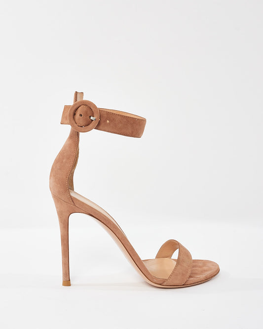 Gianvito Rossi Blush Suede Ankle Strap Portofino Stiletto Sandals - 37.5