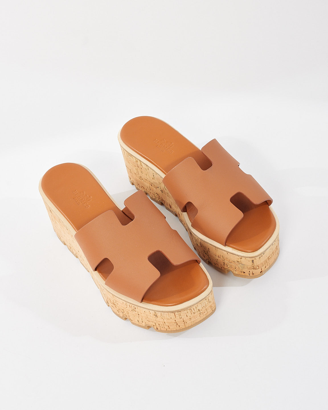 Hermès Tan (Gold) H Cork Eze 30 Platform Sandals - 37