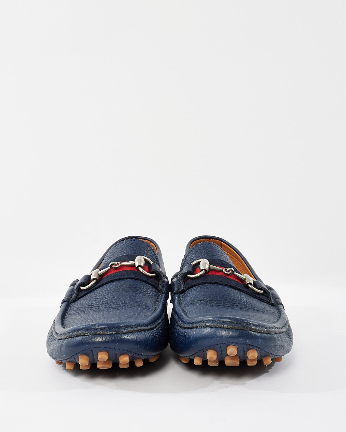 Gucci Navy Blue Soft Leather Horsebit Loafers - 8.5 MEN