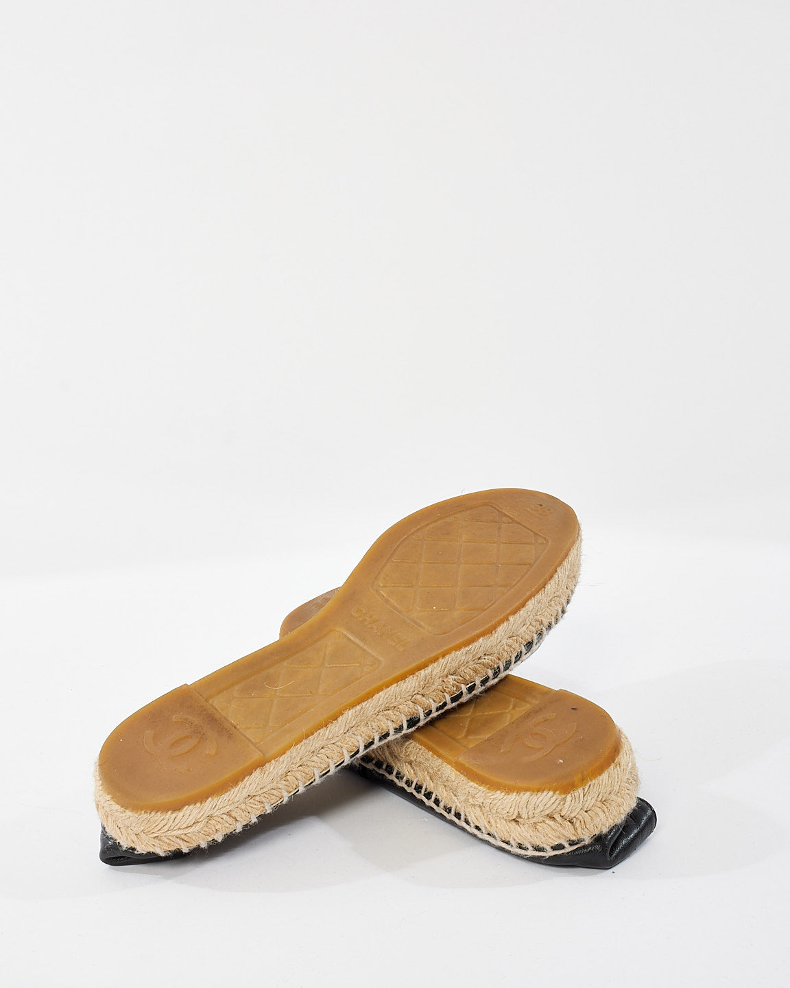 Chanel Black Lambskin Leather Espadrilles - 38