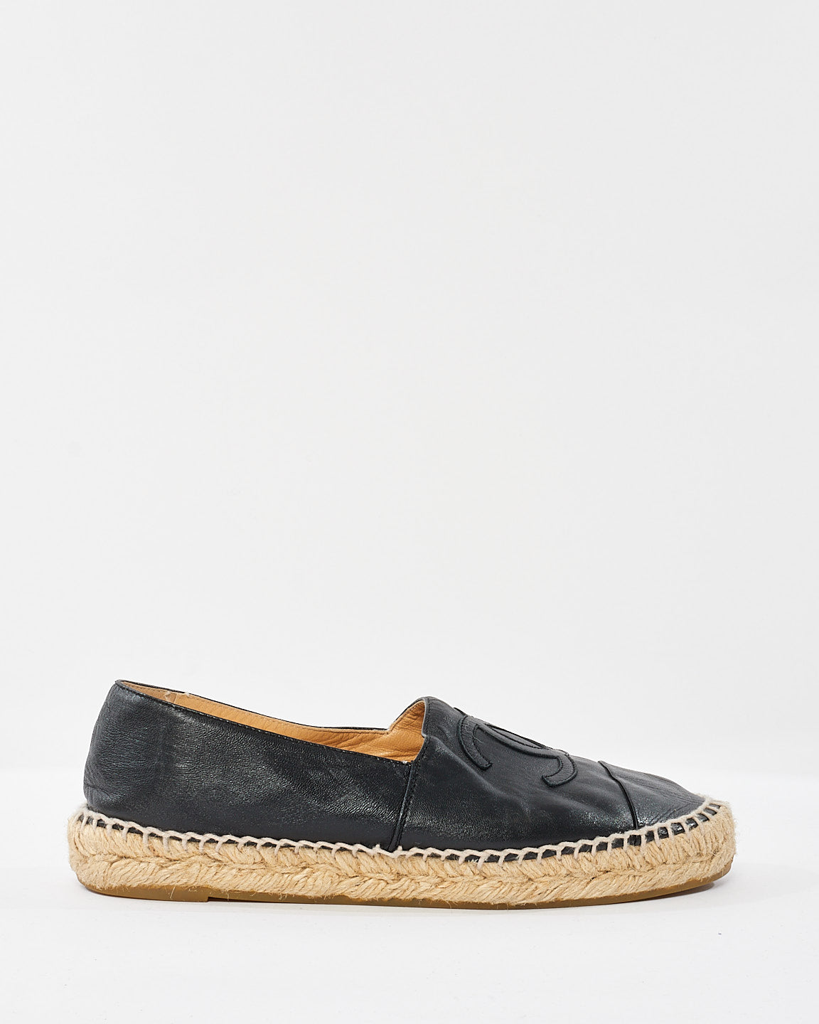 Chanel Black Lambskin Leather Espadrilles - 38