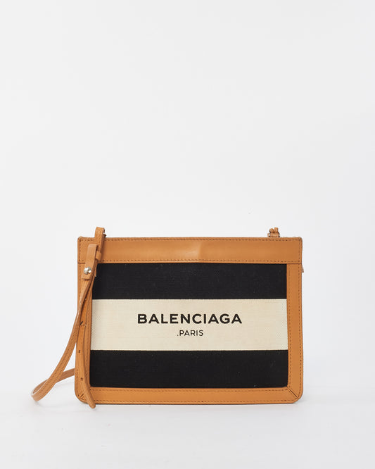 Balenciaga Black & White Canvas Logo Pochette Shoulder Bag