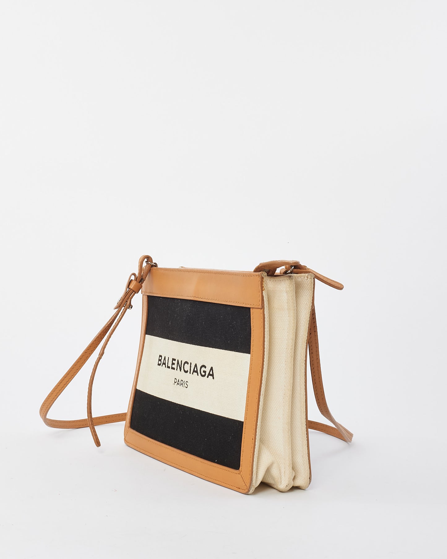 Balenciaga Black & White Canvas Logo Pochette Shoulder Bag