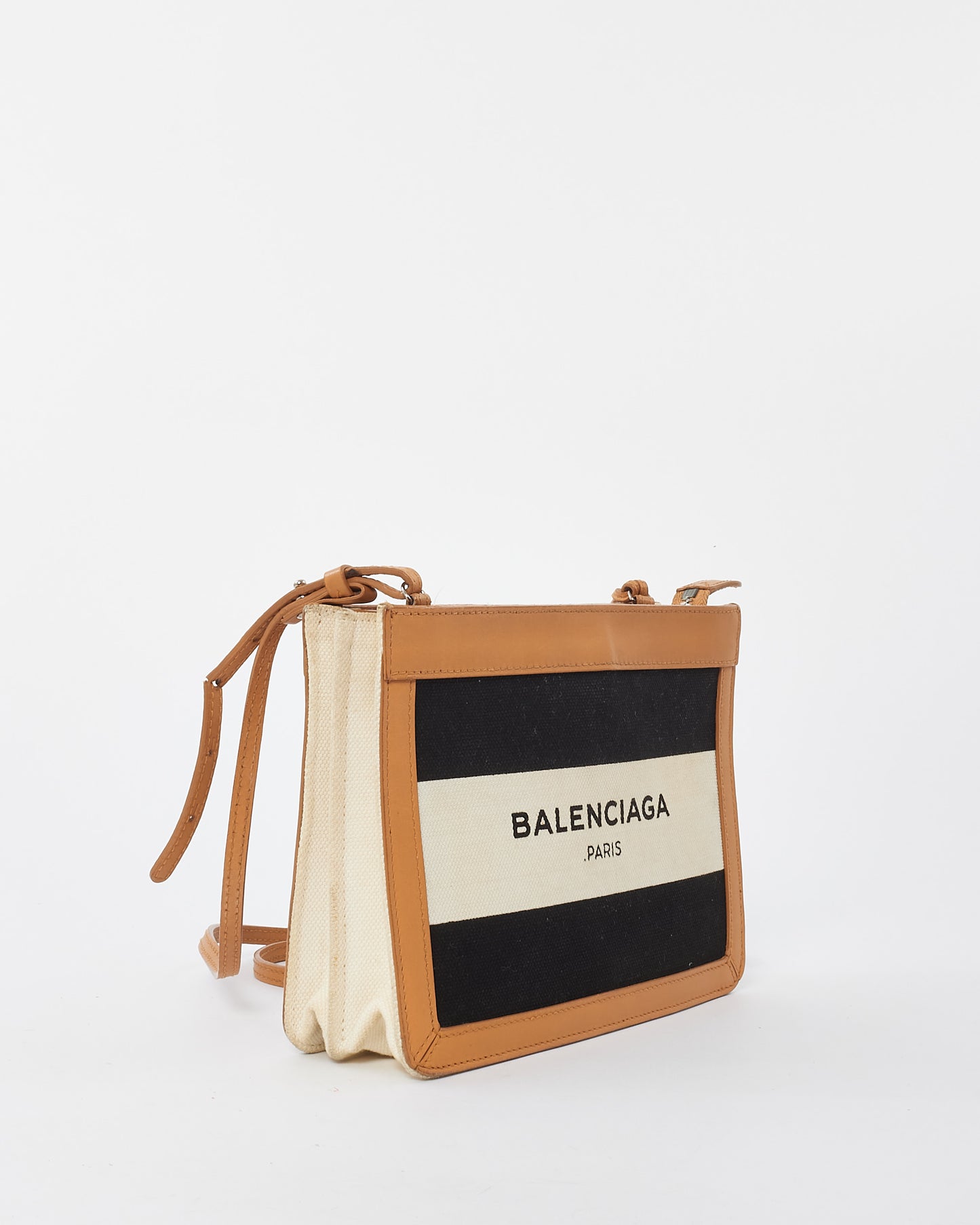 Balenciaga Black & White Canvas Logo Pochette Shoulder Bag