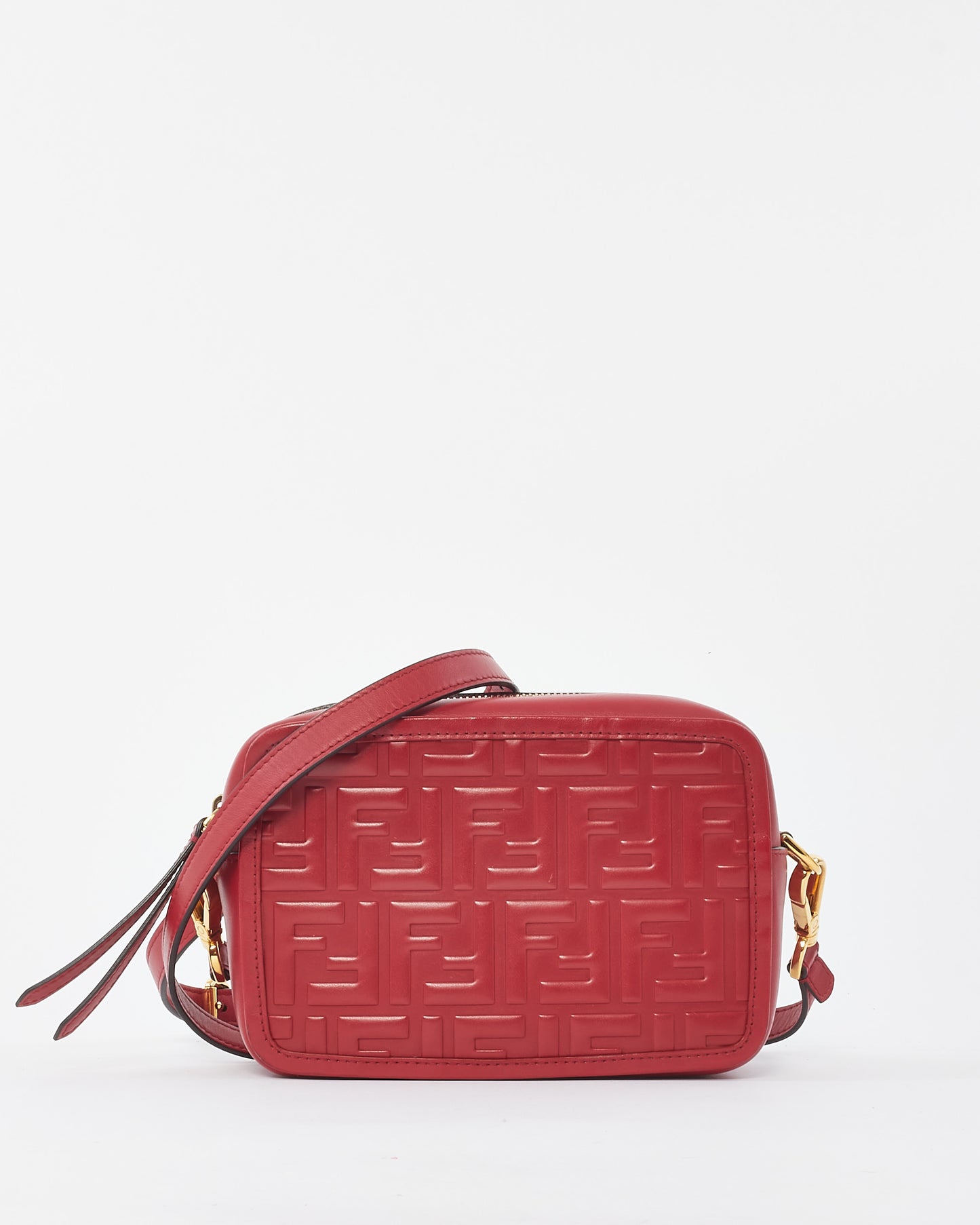 Fendi Red Embossed Logo Leather Mini Camera Bag