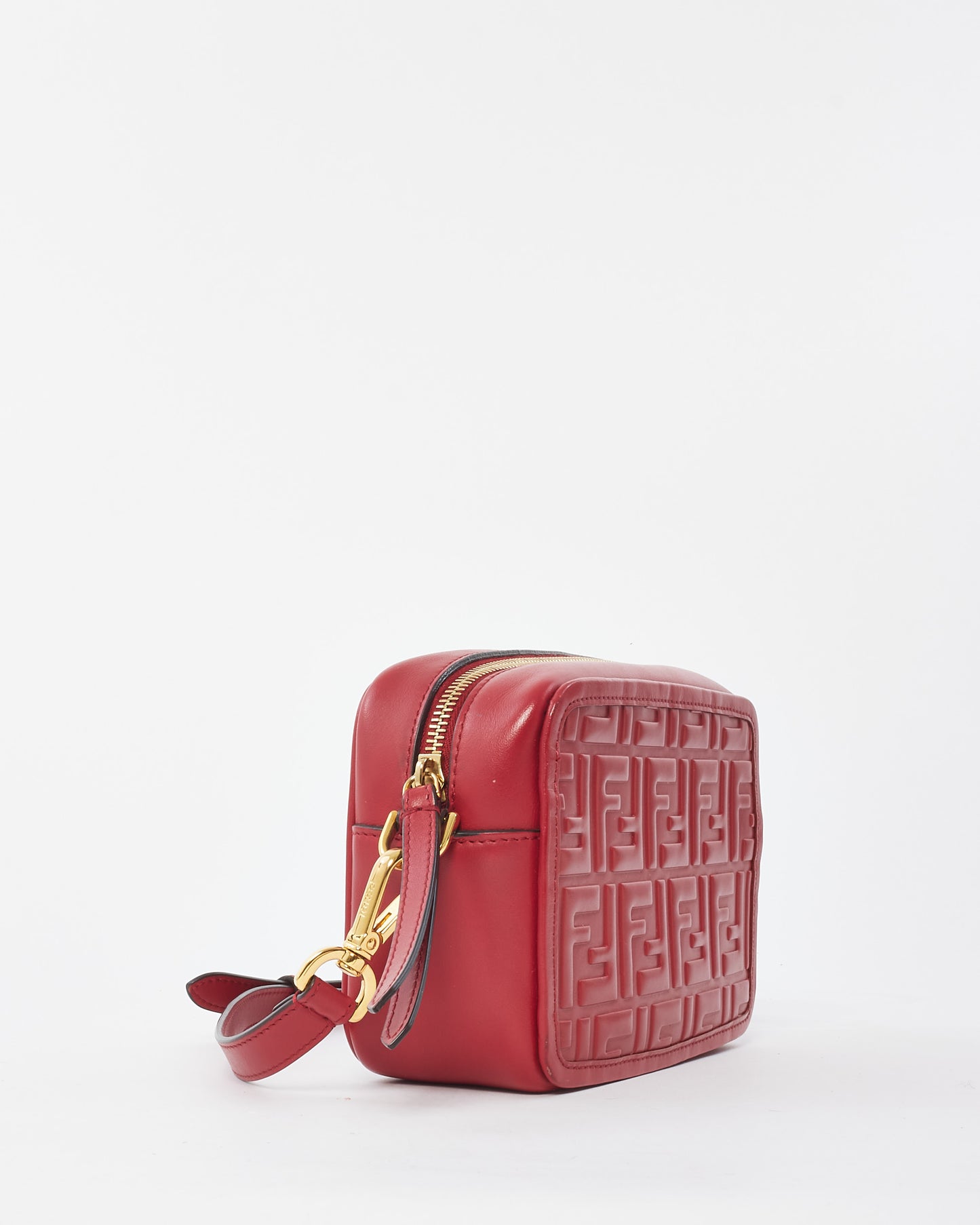 Fendi Red Embossed Logo Leather Mini Camera Bag