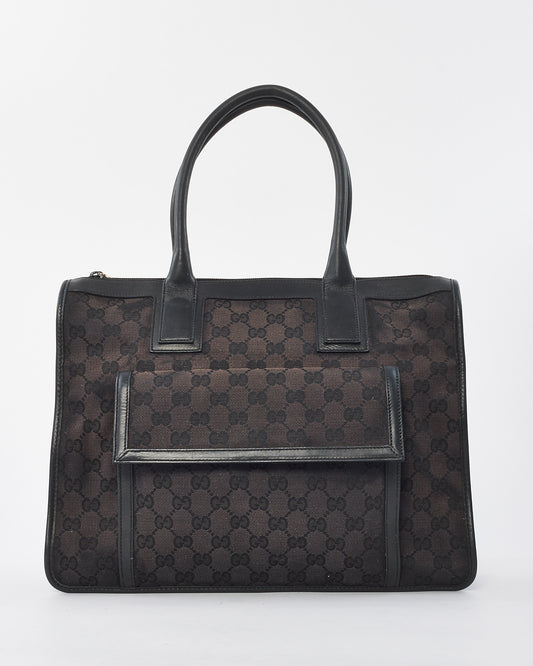 Gucci Vintage Brown GG Monogram Canvas Front Pocket Tote Bag