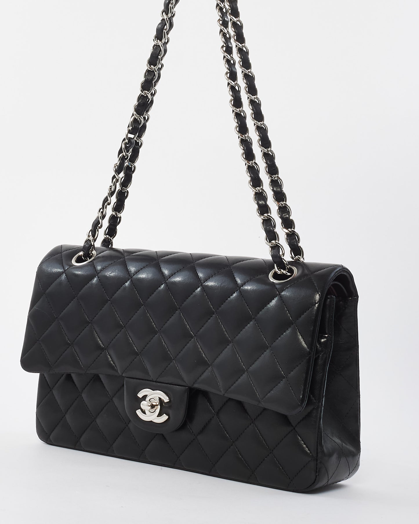 Chanel Black Lambskin Leather Classic Medium Double Flap Bag with SHW