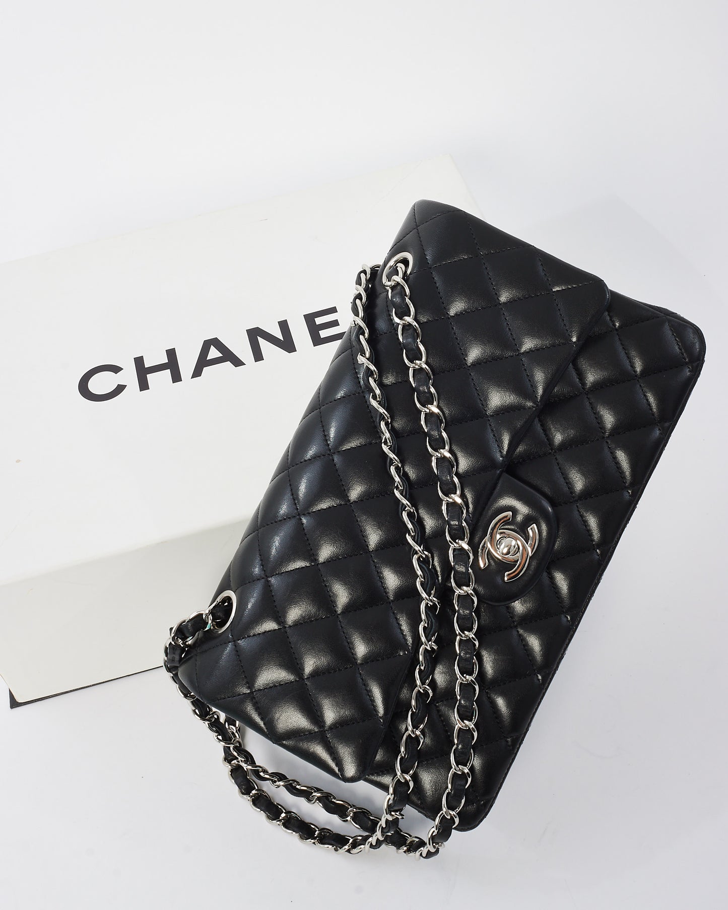 Chanel Black Lambskin Leather Classic Medium Double Flap Bag with SHW