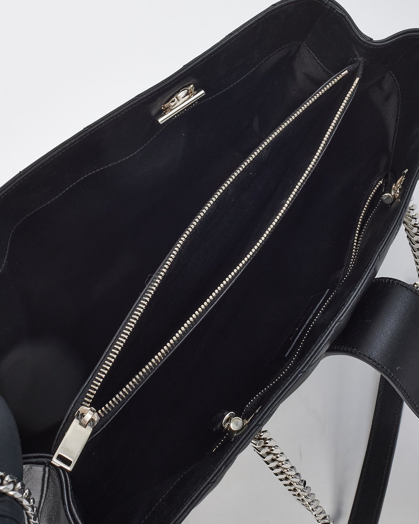 Saint Laurent Black Leather Matelasse Loulou Chevron Shopping Tote Bag