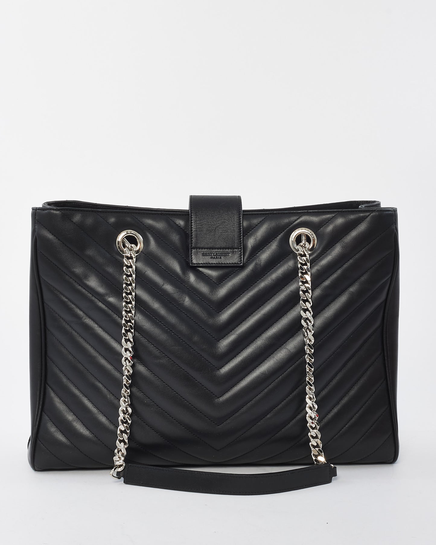 Saint Laurent Black Leather Matelasse Loulou Chevron Shopping Tote Bag